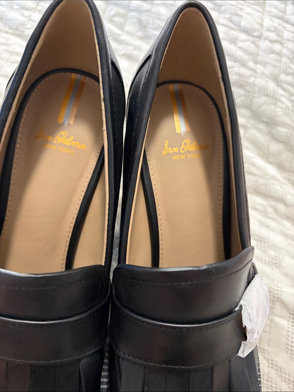 NWOT Sam Edelman Quinly Black Leather Kiltie Fringe Block Heel Loafers - 8.5 - Picture 4 of 10